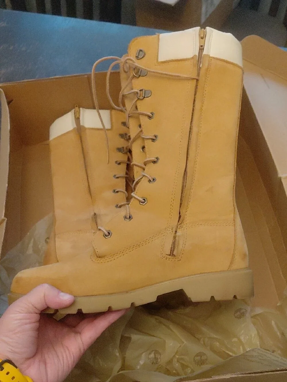 Timberland Women's Wheat and White Lace-Up Side-Zip Tall Boots